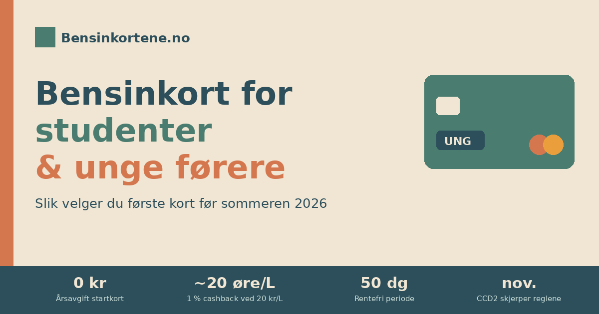 Ung fører ved en bensinpumpe med et kredittkort i hånden, i sage-grønn, terrakotta og beige