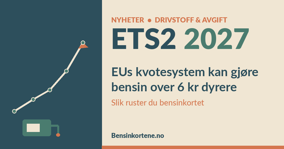 Bensinpumpe med en stigende priskurve og EU-symbol i bakgrunnen, som illustrerer at kvotesystemet ETS2 kan gjøre drivstoff dyrere fra 2027